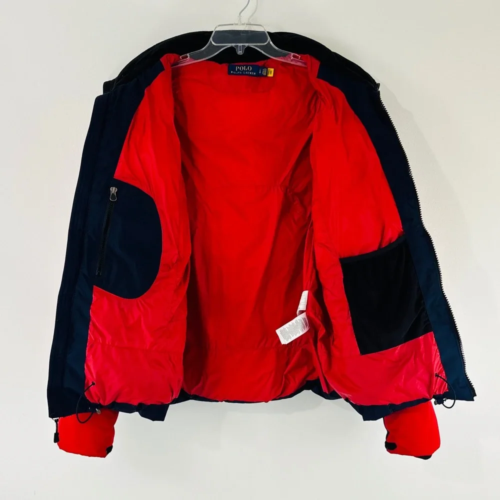 Polo Ralph Lauren Big Pony Down Puffer Red Navy Jacket Coat Mens‎ Size Large